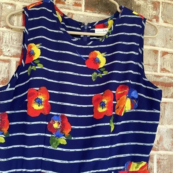 Maison Jules Blue Striped Floral Skeeveless Skater Dress - Picture 2 of 10